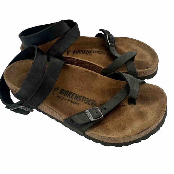 Birkenstock Shoes - Birkenstock Black Oiled Leather YARA - STRAPPY Ankle Strap Size 38
